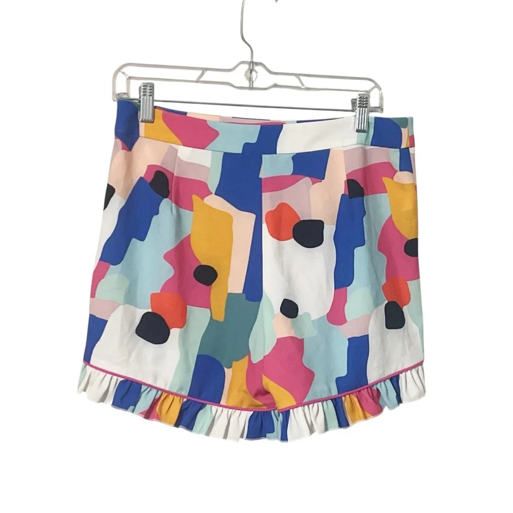 Crosby by Mollie Burch Multicolor Abstract Ruffle Shorts Sz M EUC Summer Spring - Picture 2 of 5